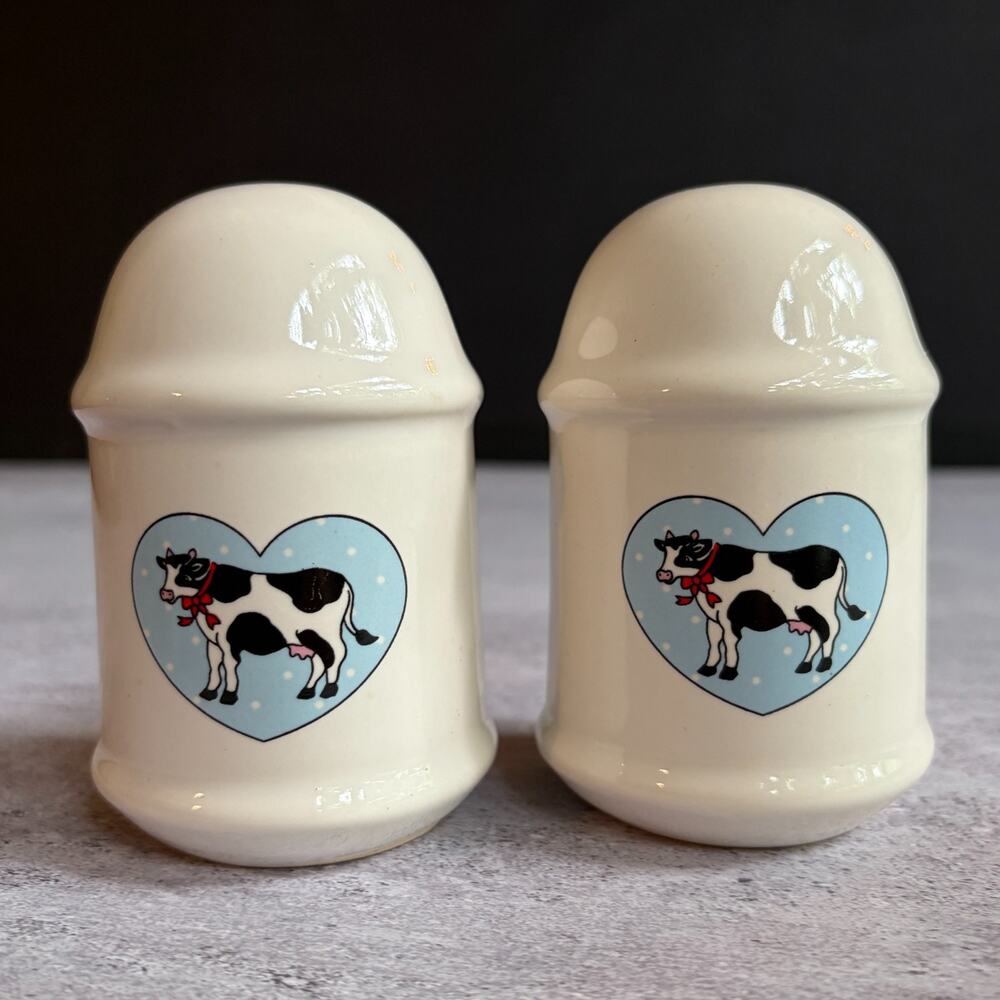Cow Salt Pepper Shakers Ceramic Farmhouse Country Kitchen Dairy Decor Set
